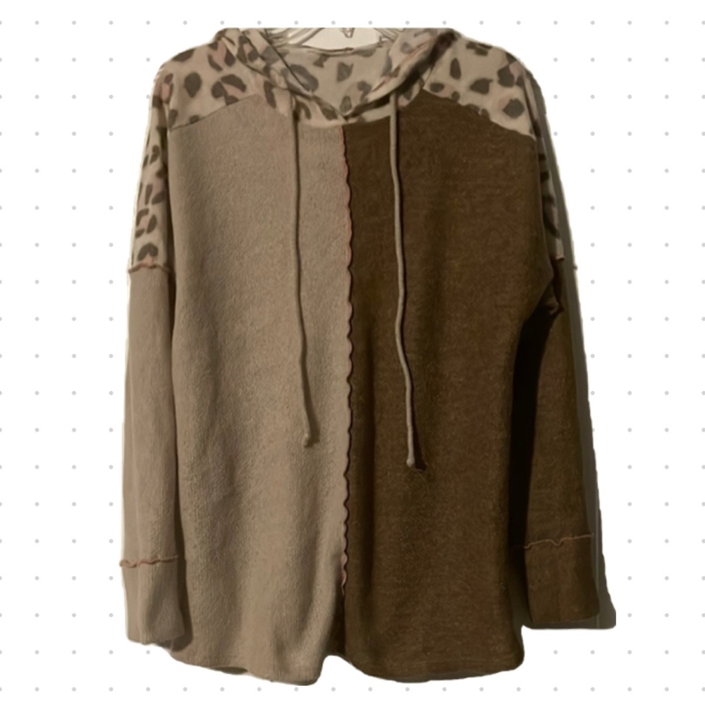 Cream and Brown Hoodie with Animal Print